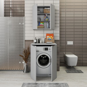  Biani Fix Arya ve Loft Uyumlu Çamaşır Makinesi Dolabı Renk Mat Gri