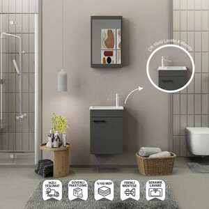 Biani Fix Loft Mini 42 cm Banyo Dolabı Mat Gri